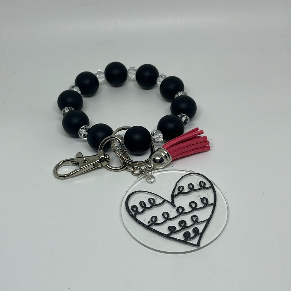 Silicone beaded wristlet keychain